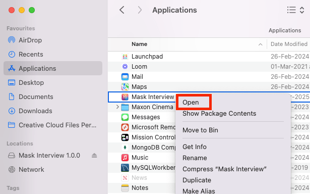 Right-click and Open